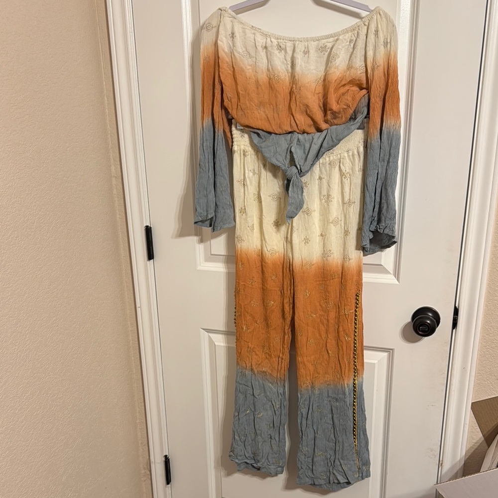 Orange and Cream Wide-Leg Pantsuit